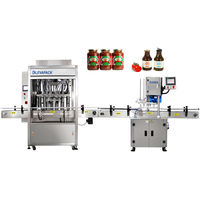 Ligne de machines automatiques électriques PLC pour le remplissage, le bouchage et l'étiquetage de liquides (huile d'olive, lotion, sauce au poivre) par pompe à piston