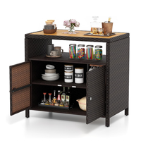 Armoire de rangement extérieure en rotin de haute qualité avec comptoir en bois d'acacia pour patio, jardin, cour arrière
