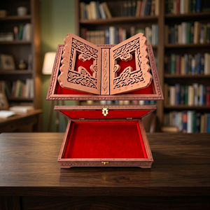 Boîte à Coran en bois écologique faite à la main, design islamique sculpté, étui de rangement doublé rouge, décoration traditionnelle rectangulaire pour la maison, à poser sur la table - Product Image 1