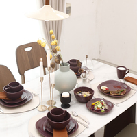 Service de table professionnel de luxe classique en grès violet de 16 pièces, économique et compatible lave-vaisselle, idéal pour les repas quotidiens