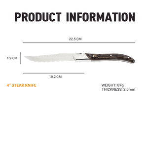 Couteau <span class=keywords><strong>Laguiole</strong></span> en acier inoxydable martelé personnalisé avec manche en bois de Pakka, couteau à dîner et à steak de 4 pouces, finition mate, ensemble de couverts - Product Image 6