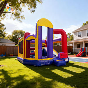 Château gonflable populaire en PVC <span class=keywords><strong>avec</strong></span> toboggan, aire de jeux extérieure pour enfants, maisons parallèles, 100+ - Product Image 1