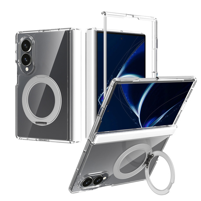 Luxury Magnetic Transparent Crystal 3-in-1 TPU+PC Shockproof Phone Case with 360 Stand for samsung galaxy Z FOLD 8 Wide Cover