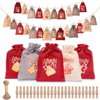 Sacs en toile de jute à cordon pour le compte à rebours de l'Avent de Noël, pour la décoration de cadeaux et l'achat, pochettes d'emballage cadeau pour le bureau à domicile