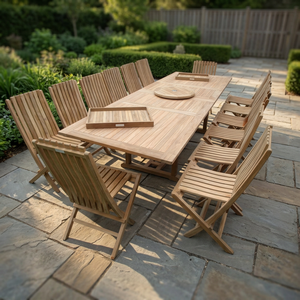 Modern Design Outdoor Patio <b>Garden</b> Furniture Rectangular Teak Dining <b>Chairs</b> <b>and</b> Extension <b>Tables</b> Sets Wood Material - Product Image 3