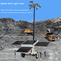 Tour d'éclairage mobile solaire industrielle montée sur remorque, tour d'éclairage LED avec mât télescopique de 6 m pour les travaux miniers, de construction et routiers