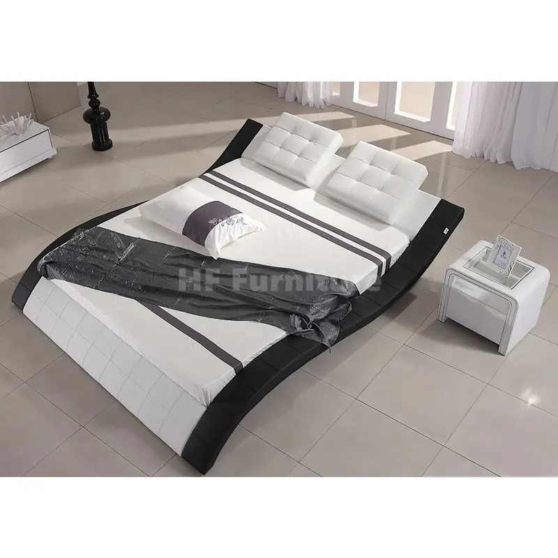 Новейший Современный итальянский дизайн роскошная кровать каркас S-образная кожаная кровать с умным динамиком