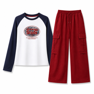 Conjunto de Camiseta con Estampado de Letras y Pantalones Cargo para Niñas MZJ, Ropa Deportiva Casual para Adolescentes, con Logotipo, Spandex/Algodón - Product Image 1