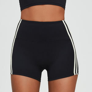 Pantalones cortos de Yoga de cintura alta para mujer con colores de contraste personalizados Levantamiento de cadera Mujeres Gimnasio Fitness Booty Yoga Shorts para niña - Product Image 3