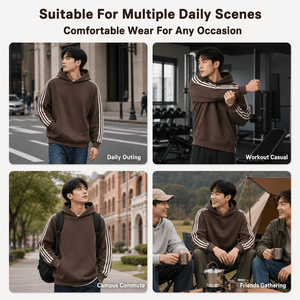 <b>Men</b> 440G Heavyweight Contrast Hoodie Retro Striped Raglan <b>Pullover</b> Oversized Streetwear Sweatshirt Wholesale OEM Supplier Top - Product Image 6