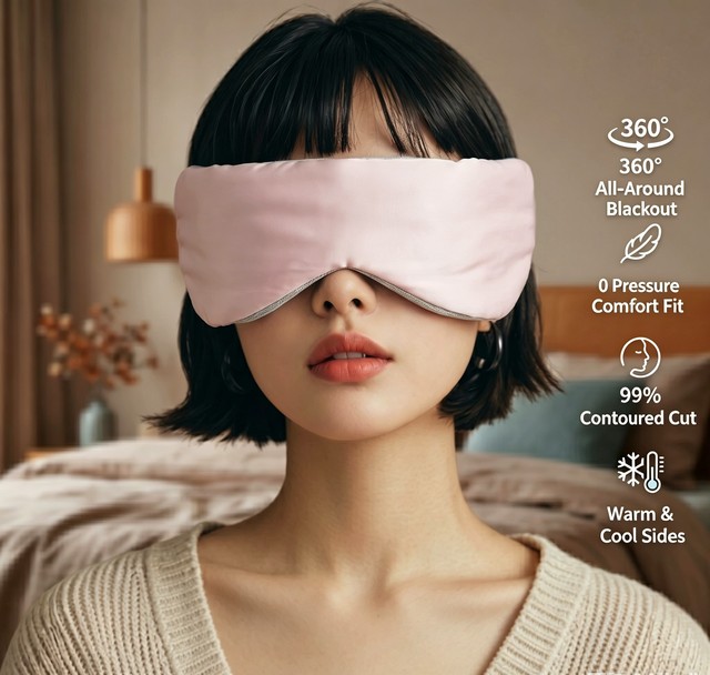 Weighted Sleep Eye Mask with Velcro, Dual-Sided Cool & Warm Faux Silk Blackout Eye Cover, Full Wraparound Breathable Eye Mask