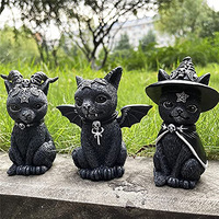 Figurine de chat noir d'Halloween Statue de sorcellerie en résine nain de pelouse décor de jardin extérieur Statue d'horreur vintage artisanat
