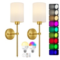 Applique murale dorée sans fil avec abat-jour en tissu, rechargeable, fonctionnant sur batterie, télécommande RGB, lampe murale de chevet
