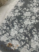 DELACE MY Dentelle florale luxueuse avec perles mécaniques et paillettes brillantes pour robe de mariée