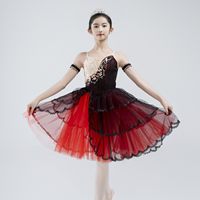 Gaun Tutu Balet Swan Lake Hitam Putih Profesional untuk Anak Perempuan, Tutu Pancake untuk Pertunjukan Panggung & Kompetisi