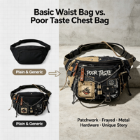 Sac de poitrine et de taille en jean personnalisé style Hip-Hop avec fermeture éclair, design patchwork tendance pour usage quotidien et campus