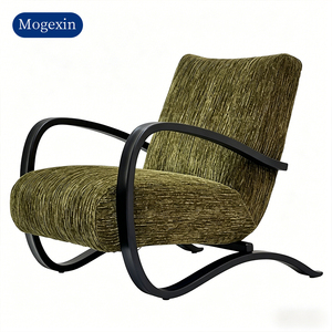 Fauteuil d'appoint élégant en tissu vert avec structure en bois massif courbé, fauteuil simple pour salon et bureau - Product Image 6