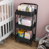 Chariot de rangement pliable moderne à 3 niveaux Joyings avec paniers en maille alvéolée et chariot utilitaire roulant mobile pour la crèche