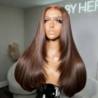 Perruque Lace Front SDD Vietnam Remy Hair Lisse avec Raie Centrale, Densité 200%, Dentelle HD Transparente pour Femmes Afro-Américaines