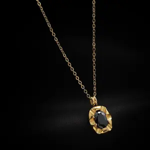 Gogem kalung liontin Onyx berlian hitam Oval antik Royal kalung permata terbungkus berlapis emas tidak beraturan untuk wanita