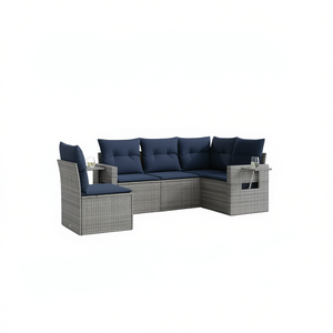 Ensemble de canapés de jardin en polyrotin gris, 5 pièces, avec coussins, meubles d'extérieur, design contemporain - Product Image 1