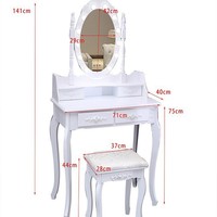 Ensemble coiffeuse moderne européen avec miroir rotatif à 360°, tabouret rembourré et 4 tiroirs, montage facile pour chambre et appartement