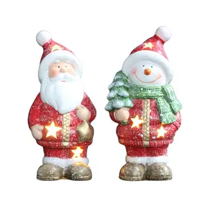 2024 Hot Christmas decoración de cerámica Santa Claus estrellas con luces LED cerámica Santa Claus decoración de Navidad