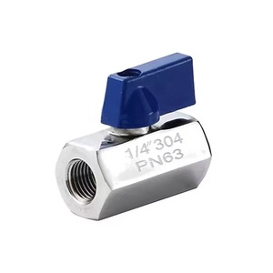 วาล์วบอลแรงดันสูง Dn10 3/8 Npt 5000 psi พร้อมด้ามจับสีน้ำเงิน PN63 แบบ Barb to Barb วัสดุ SS - Product Image 1