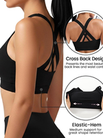 Soutien-gorge de sport élégant pour femme, dos croisé, maintien moyen, respirant, séchage rapide, avec coussinets amovibles pour le yoga, la course et la gym