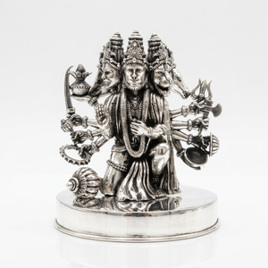 Statue de Hanuman à cinq têtes et dix bras, finition argentée, en métal, pour temple religieux, statues de dieux en argent pur - Product Image 6