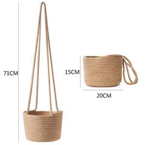 Pot de fleurs suspendu d'intérieur, panier à plantes tressé, hauteur 17,78 cm, pot de fleurs et crochets pour plantes, rangement moderne. - Product Image 4