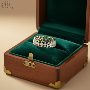 Anillo de Diamantes Naturales Hecho a Mano con Diseño de Eternidad 3/4, Estilo Vintage de Dos Tonos, Joyería Fina de Oro Sólido de 18K - Product Image 2