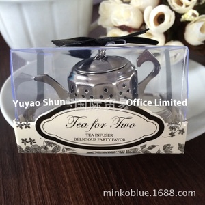 Petit coffret cadeau créatif de retour de mariage de jardin Théière en acier inoxydable Passoire à thé Soucoupe étanche Filtre à thé Ensemble en métal - Product Image 3