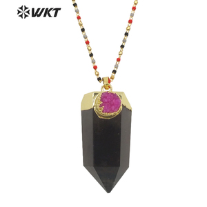 Collier charmant à quartz fumé plaqué or 18k avec pointe de quartz hexagonale druzy, collier à quartz populaire, WT-N1289 - Product Image 3
