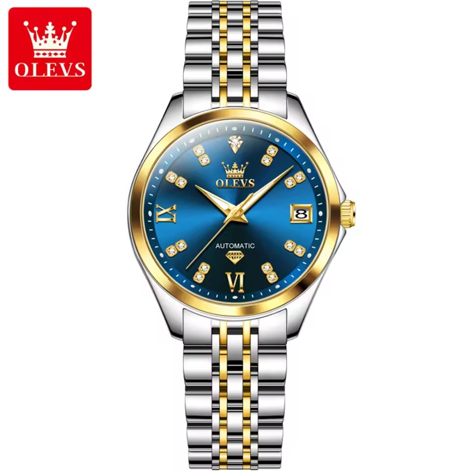 blue dial silver gold strap