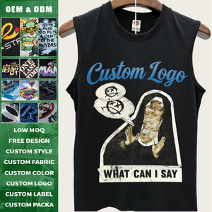 เสื้อกล้ามผู้ชายสไตล์สตรีทแวร์ ผ้าถัก 220GSM ผ้าฝ้าย 100% คอกลม ทรงหลวม ใส่สบาย เหมาะสำหรับออกกำลังกายและใส่ลำลอง ระบายอากาศได้ดี - Product Image 1