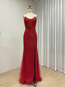 MB40430-2ファッショナブルな時代を超えて眩しいストラップレスイブニングドレスセクシーなハイスリットスパークルビーズ刺繍プロムバンケット用 - Product Image 3