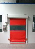 Porte à enroulement coupe-vent moderne en acier inoxydable avec finition polymère pour usage intérieur dans les supermarchés et entrepôts