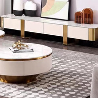 Nouvel Ensemble Table Basse et Meuble TV de Luxe Doré, Style Marbre Nordique Moderne pour Maison