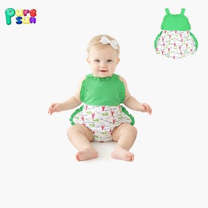 Puresun Butik Kerevit Baskılı Bebek Kız Tulumu %100 Organik Kolsuz Çocuk Bodysi Özel Tasarım Bebek Romperi - Product Image 1
