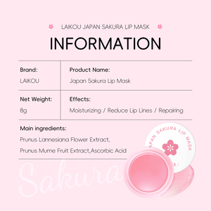 Laikou JAPAN Masque pour les lèvres hydratant et nourrissant à la fragrance de Sakura 8g - Product Image 3