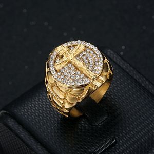 มือฮิปฮอป18K ทอง Jesus CROSS กางเขน zircon กันน้ำเสื่อมเสียฟรีชุบสแตนเลสเครื่องประดับแหวนสำหรับผู้ชายผู้ชาย - Product Image 3