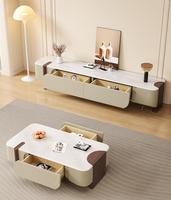 Ensemble de meubles de salon et chambre à coucher de style européen moderne, table basse et meuble TV en bois avec plateau en marbre, beige, console au sol