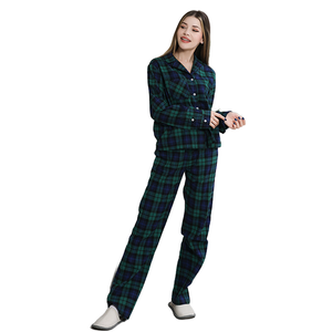 Conjunto de pijama a cuadros para mujer, ropa de dormir cómoda con botones y manga larga, conjunto de pijama de estilo acogedor y cómodo para hombre - Product Image 1