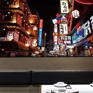 ورق حائط بطبعة ديكور للمطاعم الكورية ورق حائط ثلاثي الأبعاد ورق حائط بطبعة رؤية للشارع كوري