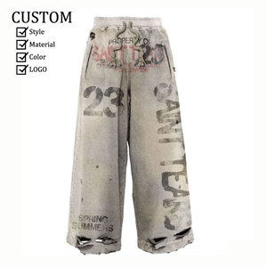Custom Streetwear Baggy Selvedge Denim Pants Graffiti Painting <b>Vintage</b> Stacked Jeans Men Flared Jeans for Men - Product Image 3