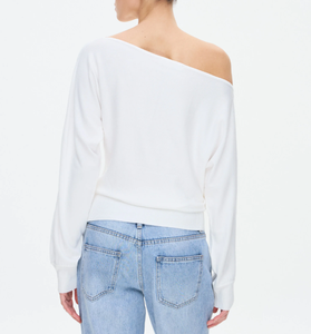Maglietta asimmetrica con spalle scoperte in maglia a maniche lunghe Casual Crop <span class=keywords><strong>monospalla</strong></span> da donna con tecniche ricamate traspiranti - Product Image 3