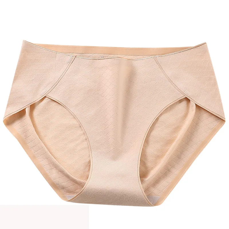 One piece seamless cotton silk jacquard cotton underwear brief lingerie women 's underwear mid-waist cotton quality underwear