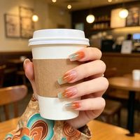 Uñas Postizas Color Naranja Atardecer Degradado a Azul, Forma Ataúd, Medianas y Largas, Removibles, para Uso Diario