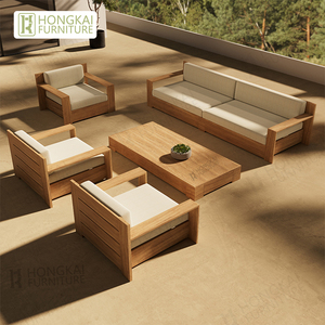 Ensemble canapé de jardin contemporain en bois de teck Table basse à cadre en teck pour l'extérieur Mobilier moderne Appartements Restaurants Plages - Product Image 1